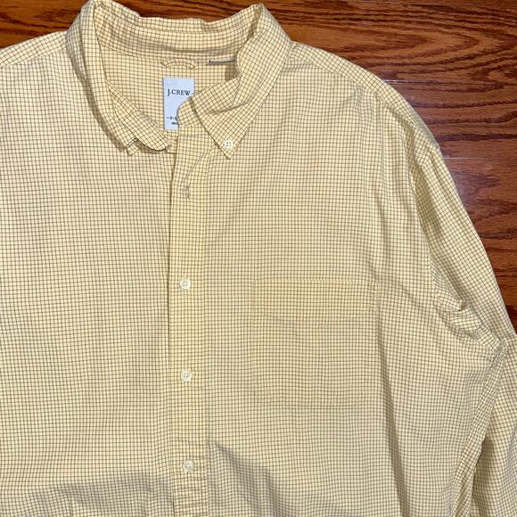 JCrew Micro Check Yellow Long Sleeve Cotton Button Down Shirt Size XL - Picture 9 of 13